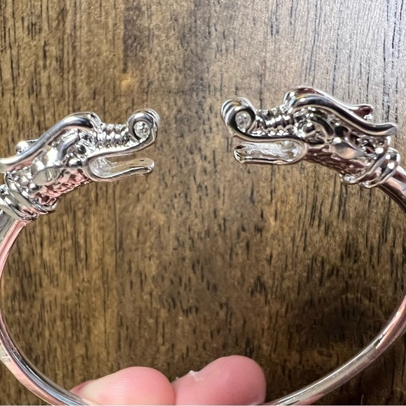 Unisex  Silver Viking Nordic Thor Chinese double Dragon Cuff Bangle Bracelet - Picture 4 of 7